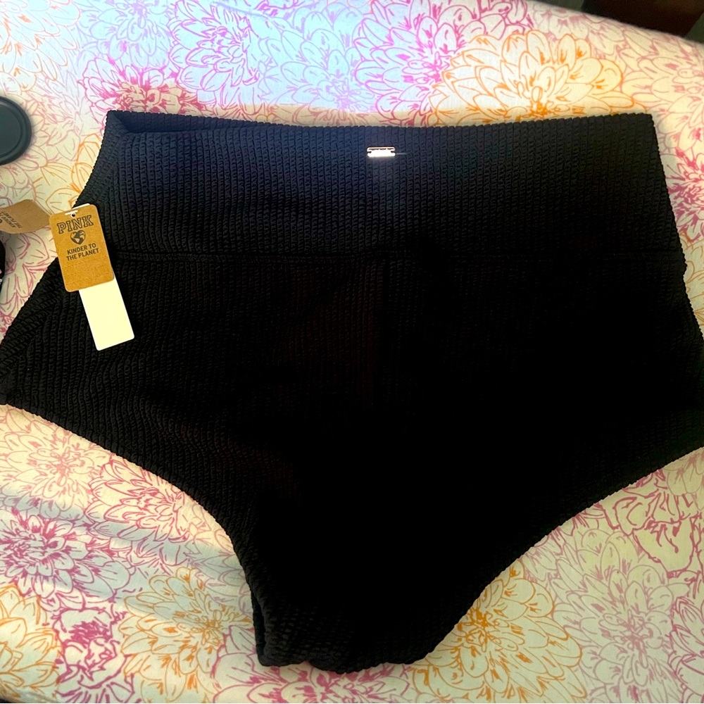 Victoria’s Secret pink high waisted bikini bottom black NEW WITH TAGS.